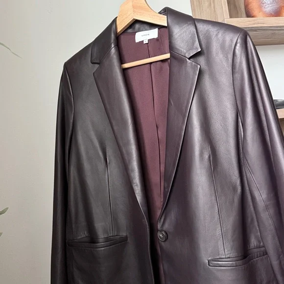 Vince Leather Shrunken Blazer Brown Size XL